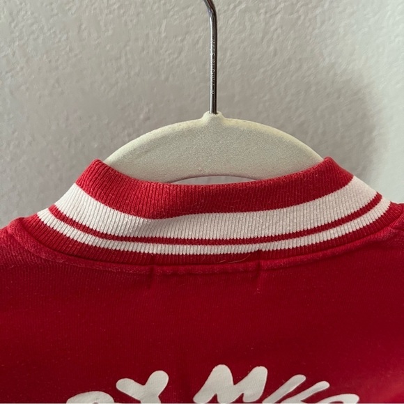 BAPE sz XS Baby Milo Red Baseball Jacket White Sleeves Fleece Bathing Ape Japan - Picture 3 of 11